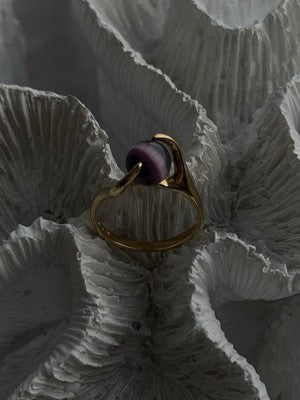 925 Sterling Silver Purple Spectrolite Cats Eye Ring Size 6