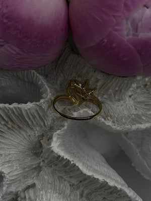 Elegant 14K Yellow Gold Opal & Diamond Heart Motif Ring Size 8.5