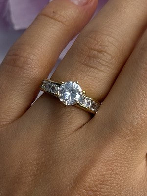 925 Sterling Silver Gold Plated CZ Ring Size 7
