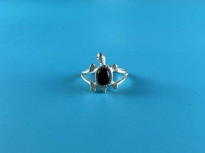 925 Sterling Silver Black Onyx "Turtle" Ring Size 5.5