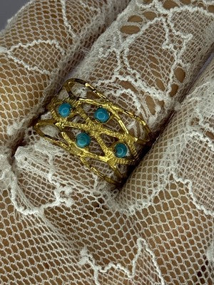 925 Sterling Silver Gold Plated Turquoise Ring Size 8.5