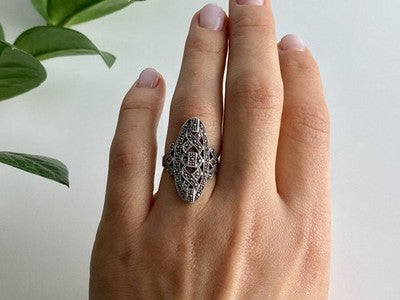 925 Sterling Silver Marcasites Ring Size 6.5
