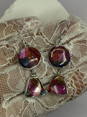 925 Sterling Silver Pink Oyster Turquoise Earrings Length 2 Inch