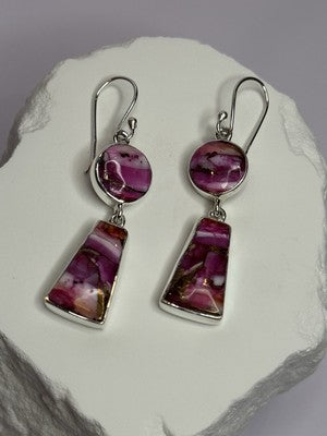 925 Sterling Silver Pink Oyster Turquoise Earrings Length 2 Inch