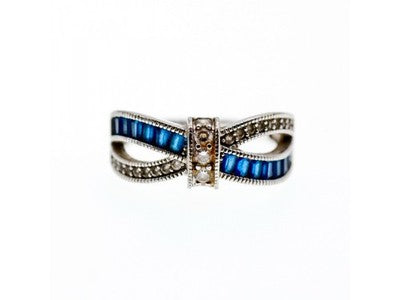 925 Sterling Silver Blue & White Spinel Ring Size 9.5