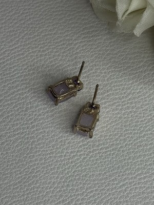 925 Sterling Silver Morganite & Amethyst Earrings Length 0.45 Inch