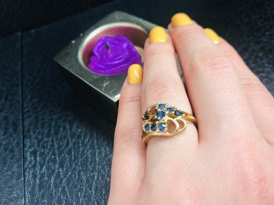 Gold Plated Ring With Dark Blue CZ Size 6.5