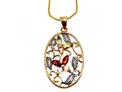 925 Sterling Silver Gold Plated Multi Gemstones Chain With Pendant