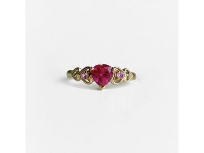 10K Yellow Gold STS Ruby Spinel & Diamond Heart Ring Size 7