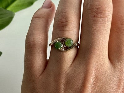 925 Sterling Silver Gold Plated Nephrite Ring Size 7