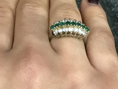 925 Sterling Silver White & Green CZ Ring Size 6.5
