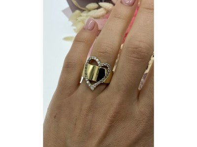 925 Sterling Silver Gold Plated CZ "Heart" Ring Size 7