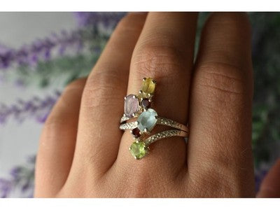 925 Sterling Silver Multi Gemstones Ring Size 8