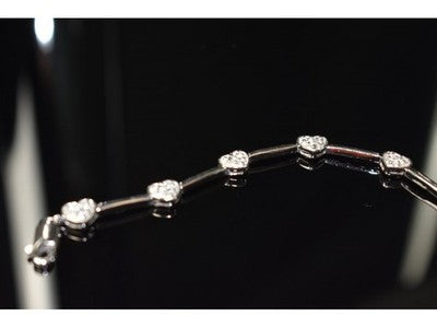 925 Sterling Silver CZ Bracelet "Hearts" Size 7 In