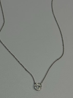 14K 585 WHITE GOLD DIAMOND 0.13 CARAT FASHION NECKLACE LENGTH 18/16 INCH