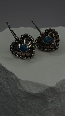 Vintage 925 Sterling Silver Blue Turquoise Heart Earrings