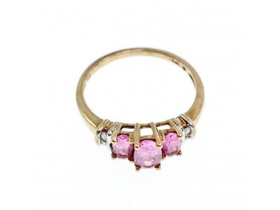 10K Yellow Gold Pink Topaz & Diamonds Ring Size 6.5