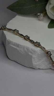 925 Sterling Silver Gold Plated Blue Topaz Bracelet Size 7.5