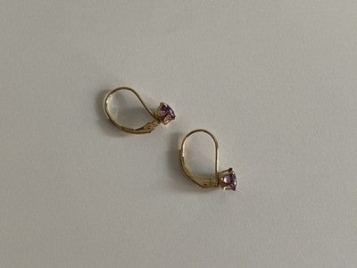 925 Sterling Silver Gold Plated Purple CZ Classic Earrings