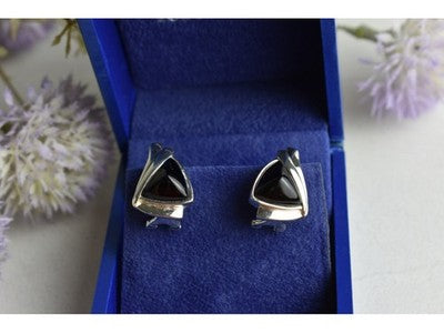 925 Sterling Silver Black Nephrite Earrings