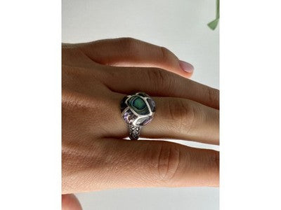 925 Sterling Silver Haliotis & Marcasites Ring Size 8.5