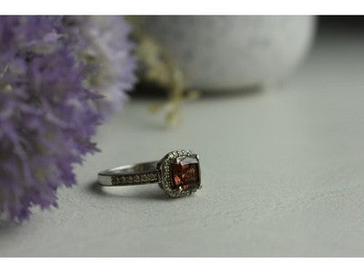 925 Sterling Silver Hessonite & CZ Ring Size 8