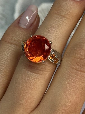 925 Sterling Silver Orange Spinel Ring Size 6
