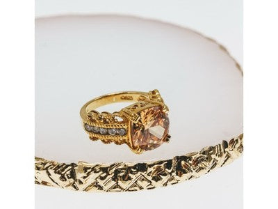 925 Sterling Silver Gold Plated Heliodor & CZ Ring Size 5.5