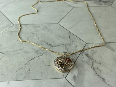 925 Sterling Silver Gold Plated Rubies & Sapphires Chain With Pendant Italy