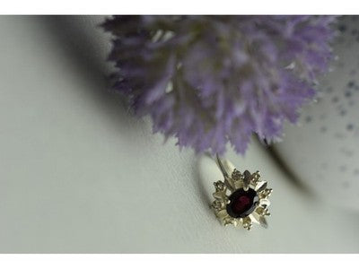 925 Sterling Silver Rubellite & CZ Ring Size 11
