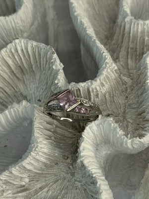 10K White Gold Pink Topaz & Diamond Ring Size 7