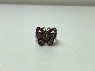 925 Sterling Silver Iolite & Pink Topaz "Butterfly" Ring Size 8