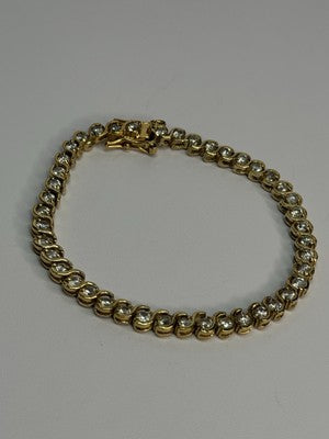 925 Sterling Silver Gold Plated CZ Bracelet Length 7 Inch