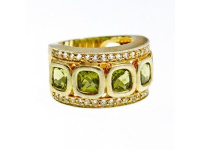 925 Sterling Silver Gold Plated Peridot & CZ Ring Size 7