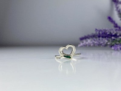 925 Sterling Silver Malachite Insert "Heart" Ring Size 6.5
