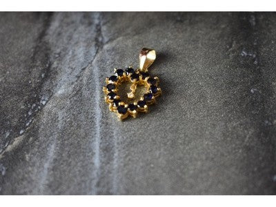 14K Yellow Gold Sapphires & Diamond Pendant