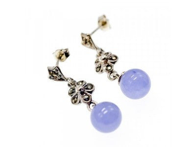 Vintage 925 Sterling Silver Purple Agate & Marcasites Earrings