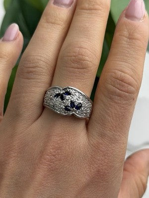 925 Sterling Silver Sapphire & Beryl Ring Size 10