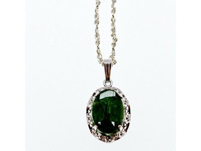925 Sterling Silver Green Jade Chain With Pendant