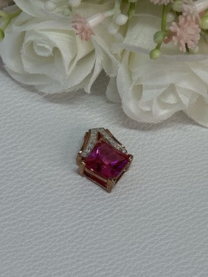 925 Sterling Silver Gold Plated Pink Topaz Pendant Length 0.80 Inch