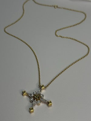 18K 750 YELLOW GOLD YELLOW & WHITE DIAMONDS 6.26 CT CROSSNECKLACE LENGTH 18 INCH