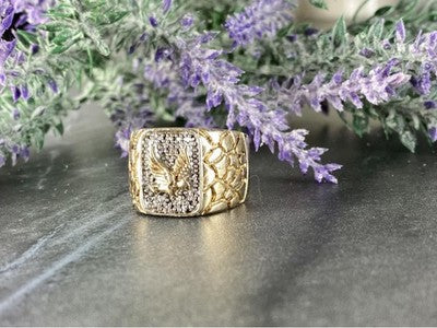 Men'S 925 Sterling Silver Gold Plated "Eagle" Ring Size 10.5