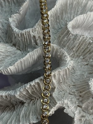 925 Sterling Silver Gold Plated CZ Bracelet Length 7 Inch
