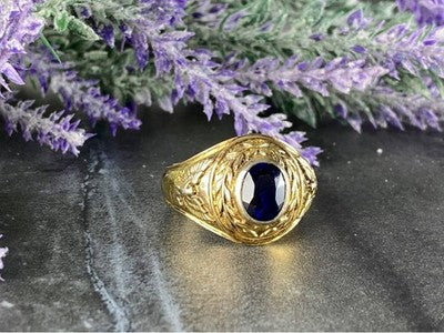 Men'S 925 Sterling Silver Gold Plated Sapphire Ring Size 12.5