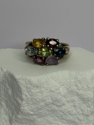 925 Sterling Silver Multicolor Spinel Ring Size 6