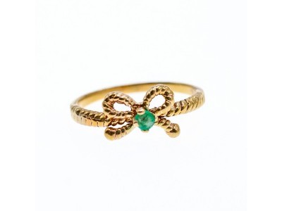 10K Yellow Gold Emerald BOW Ring Size 7.25