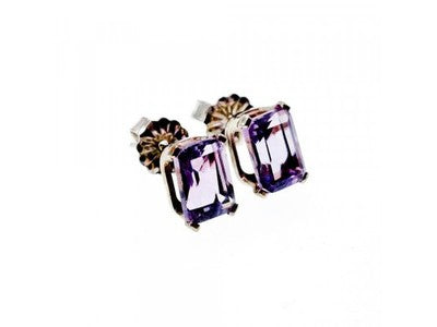 925 Sterling Silver Amethyst Stud Earrings