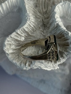 925 Sterling Silver Jade Abalone Marcasite Ring Size 6