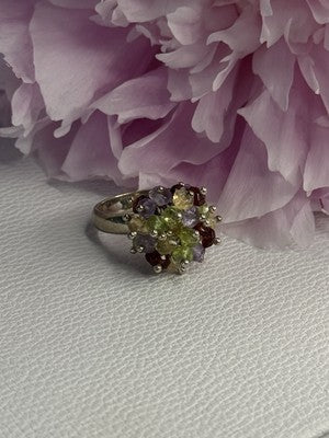 925 Sterling Silver Garnet Amethyst Citrine Peridot Ring Size 9