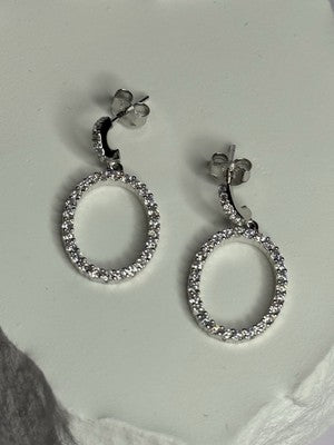 925 Sterling Silver Elegant CZ Earrings Length 1 Inch